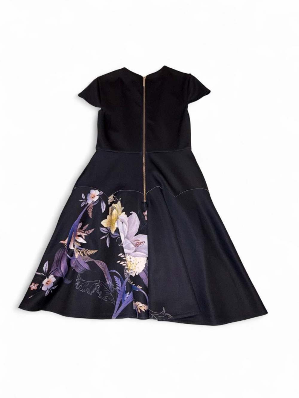 Ted Baker Black Floral Fit & Flare Decadence Dress with Purple and Cream Accents - Picture 3 of 6